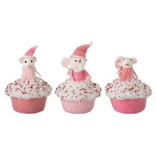 J-Line gâteaux souris et Père Noël - laine - rose/blanc - assortiment de 3