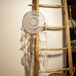 Attrape-rêve en plumes et coton blanc 33cm POKANA