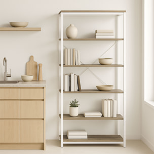 Ganbaru - Libreria scaffale a 6 ripiani 80x30xH180 cm in stile industrial oak