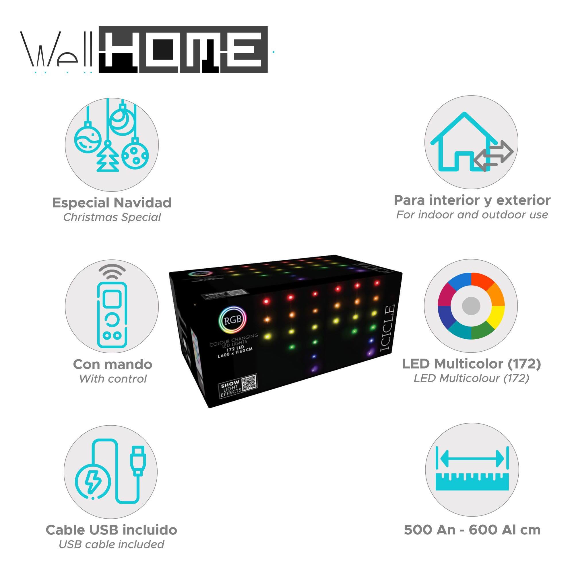 Conjunto de cortina con 172 luces led rgb con 40 cuerdas