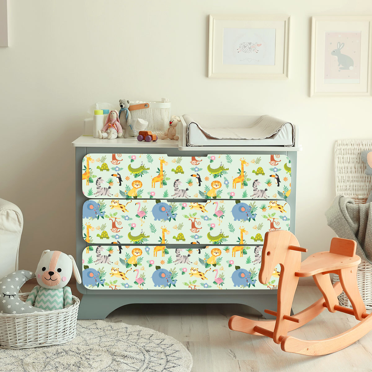 Rouleau revêtement adhésif vinyle au mètre - Sticker lavable Cuisine Meuble Armoire Porte - ANIMAUX DE LA JUNGLE