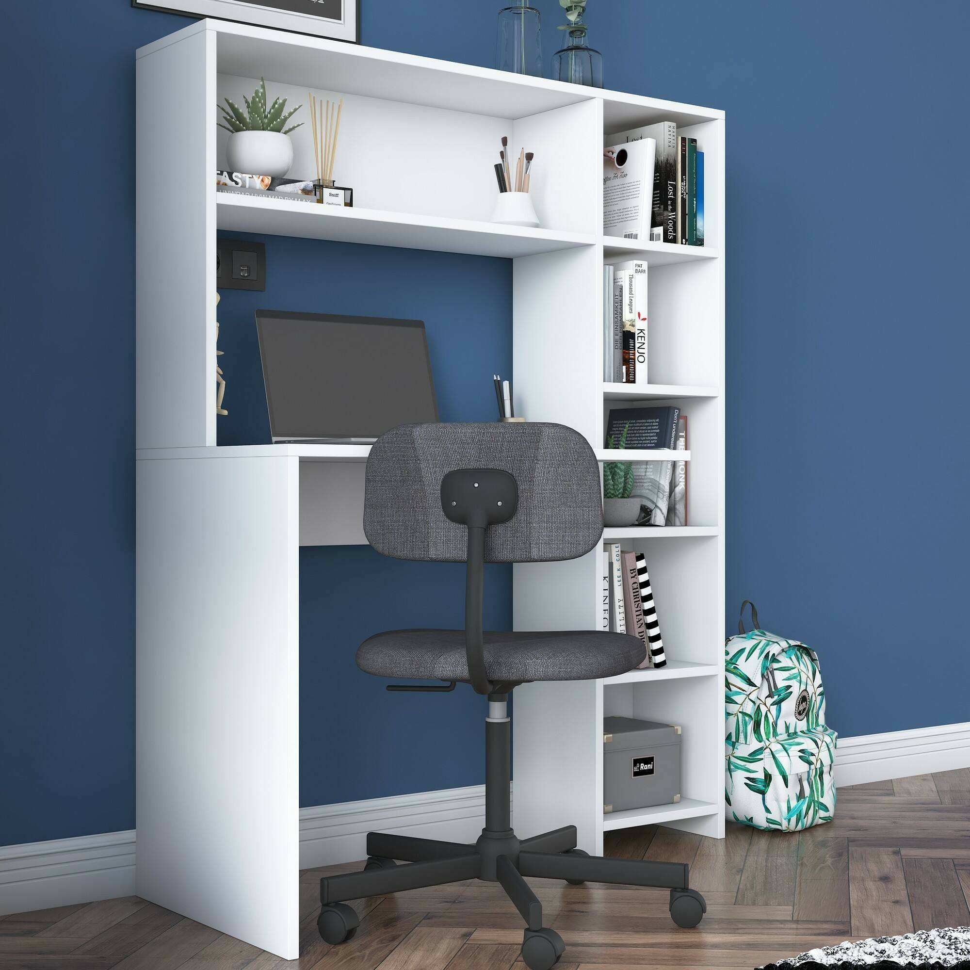 Scrivania Arapaho, Scrittoio multiuso, Tavolo per ufficio porta PC, Piano di lavoro, 113x40h142 cm, Bianco