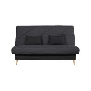 Canapé convertible Zephir, matelas Simmons, 130 x 190 cm, 2 coussins offerts, Aba anthracite