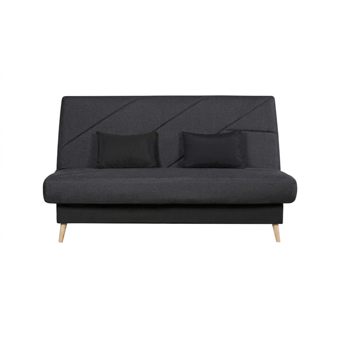 Canapé convertible Zephir, matelas Simmons, 130 x 190 cm, 2 coussins offerts, Aba anthracite