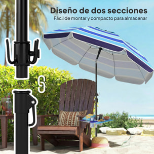 Sombrilla de Playa con Mesa Plegable y Portavasos Ø198 cm, Sombrilla de Terraza Exterior con Altura Ajustable, Inclinación, Bolsa de Transporte y Gancho, UV30+, Multicolor