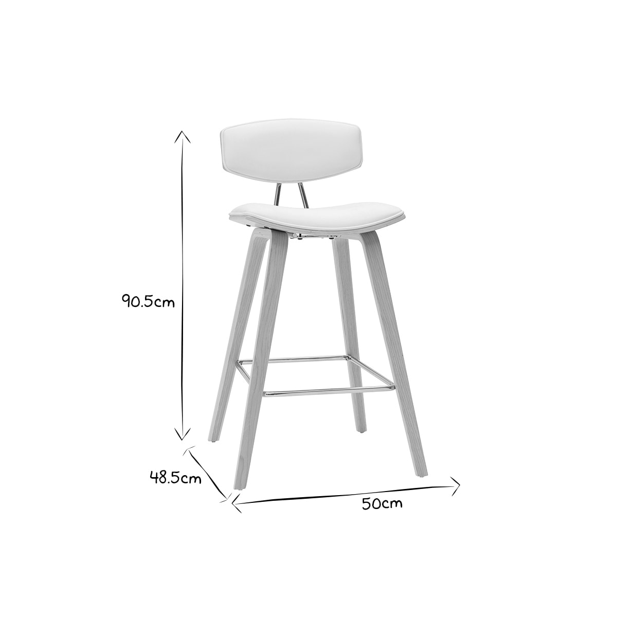 Tabourets de bar design blanc et bois clair H69 cm (lot de 2) VASCO