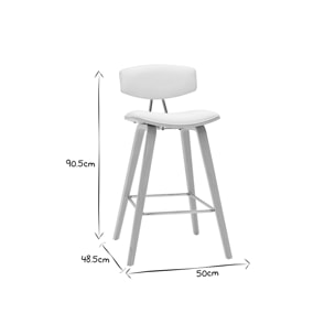 Tabourets de bar design blanc et bois clair H69 cm (lot de 2) VASCO