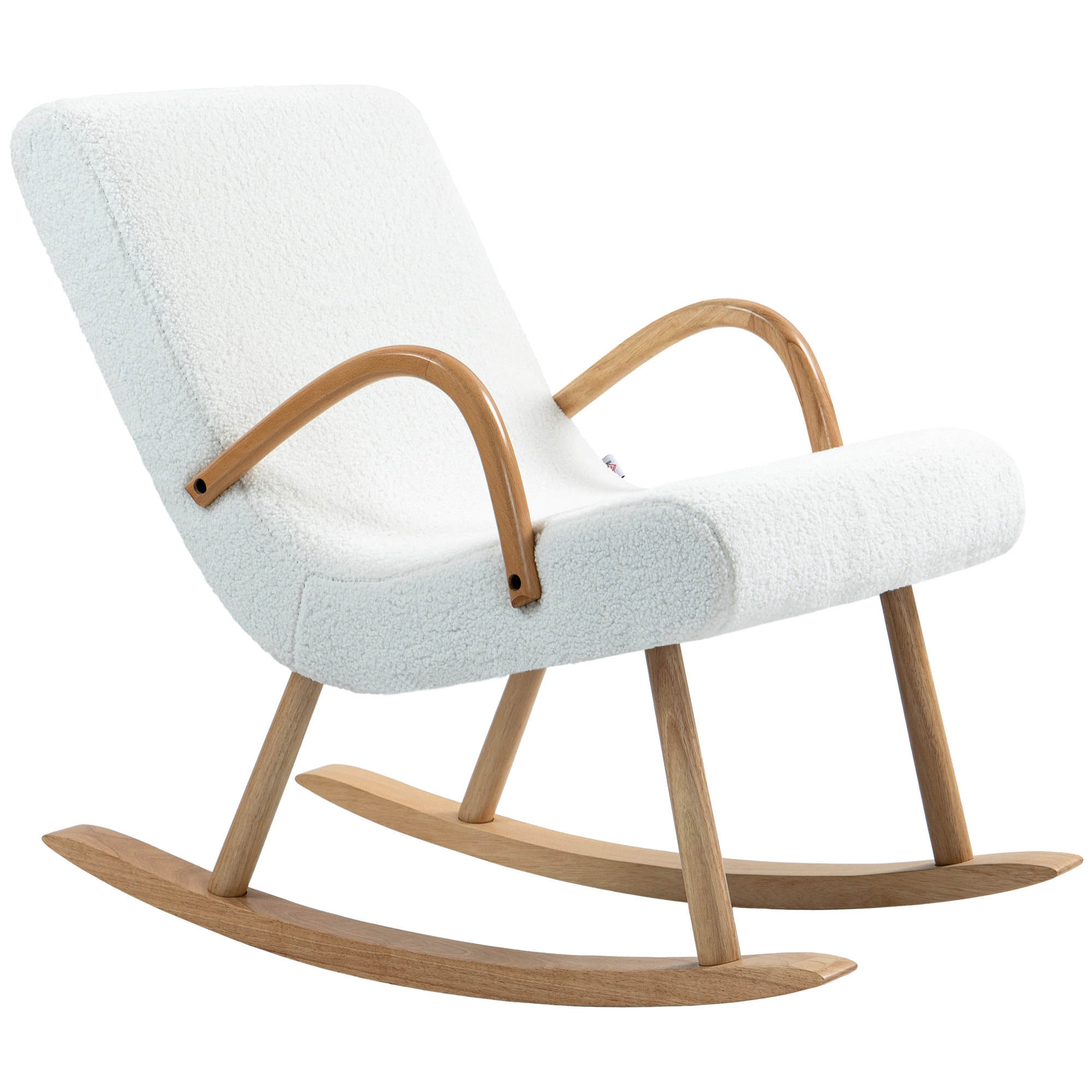 Silla Mecedora Moderna Mecedora de Salón con Reposabrazos y Patas de Madera Carga 120kg Sillón de Relax para Dormitorio Balcón 60x93x86 cm Blanco