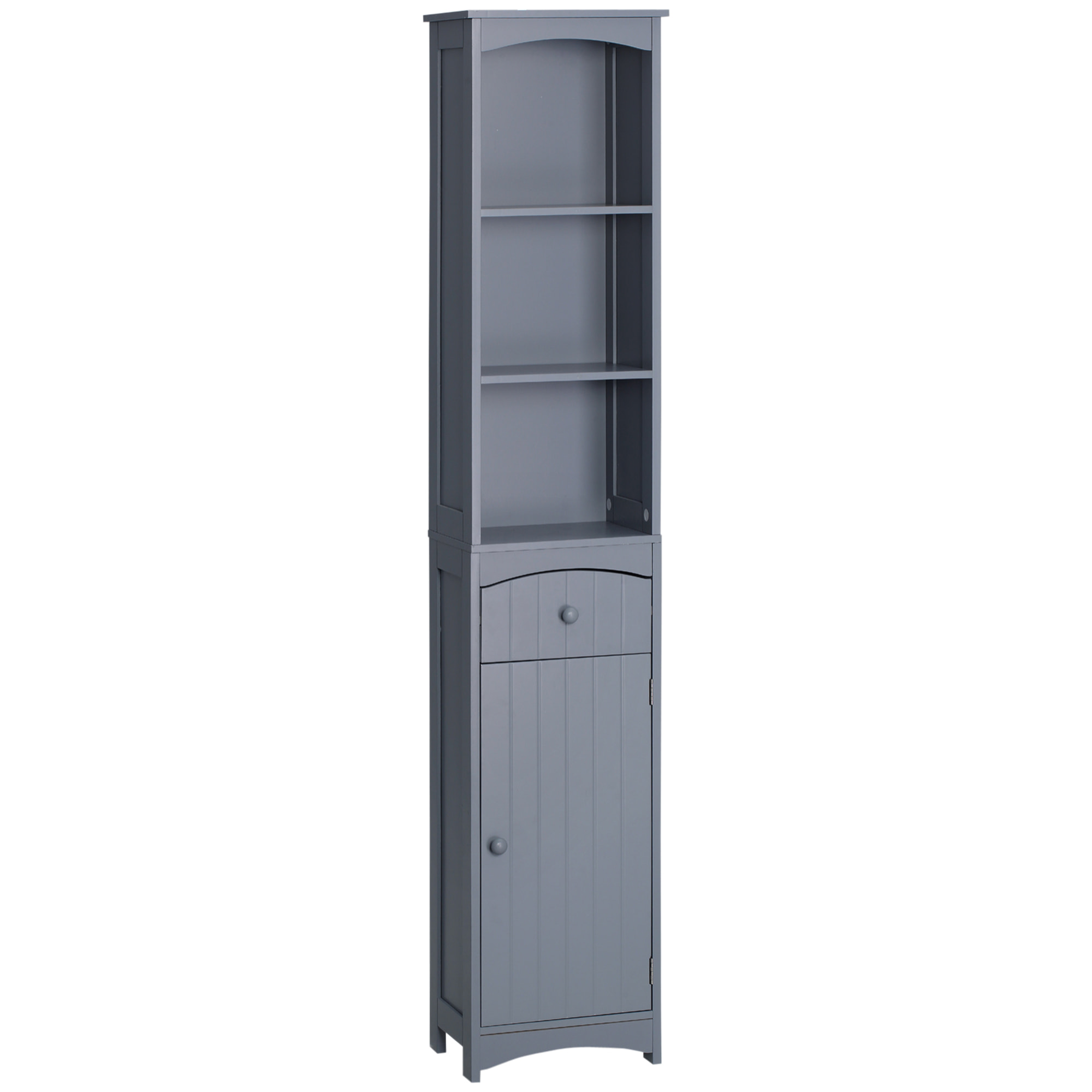 Armario Alto de Baño Estrecho con 1 Cajón y 3 Estantes Abiertos Columna de Baño Estilo Moderno para Salón Aseo Cocina 34x24x170 cm Gris