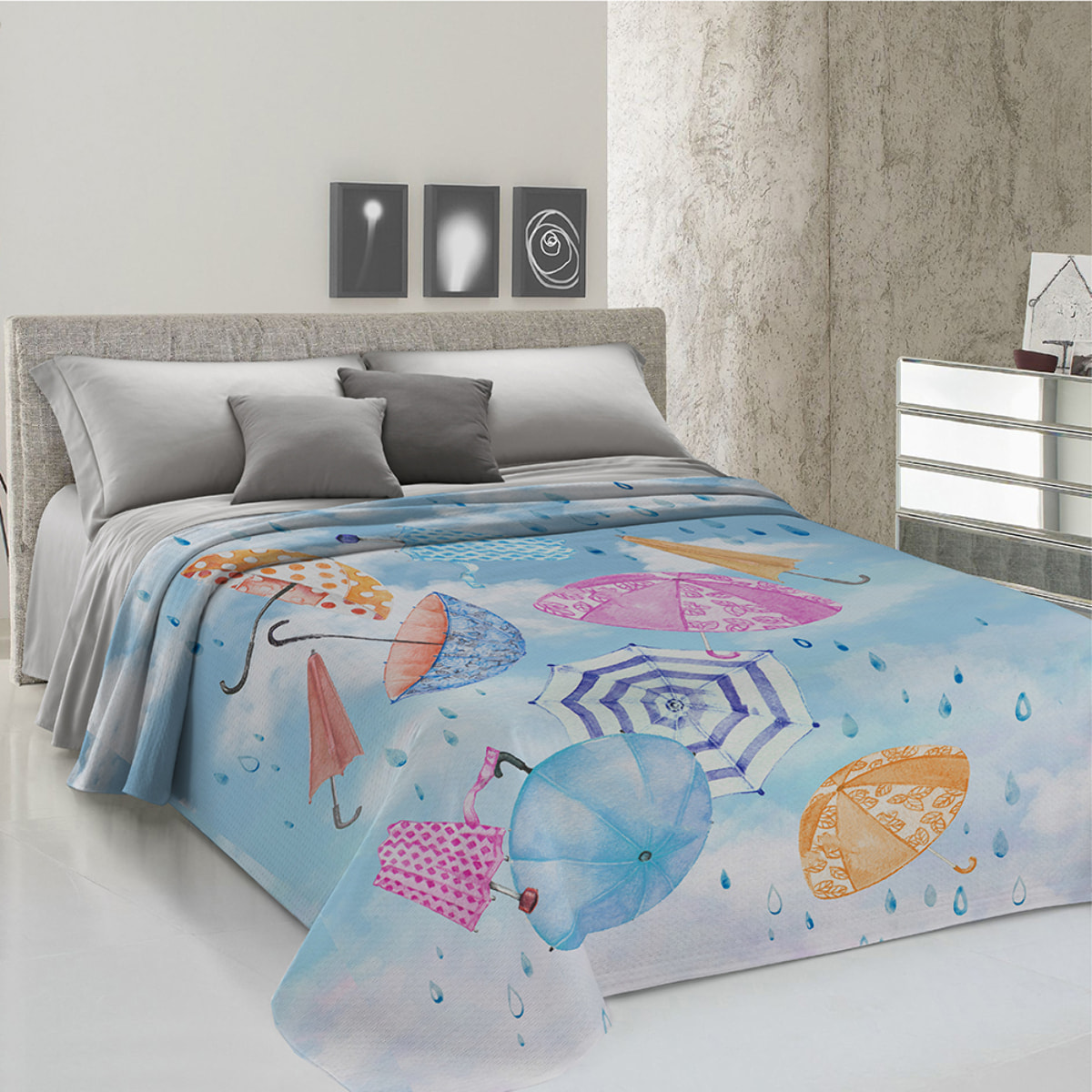 Copriletto di cotone stampa digitale ombrellini matrimoniale