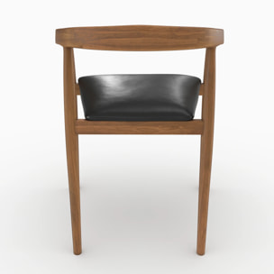 Lot de 2 chaises en bois de teck vernis et assise en cuir noir - Bali