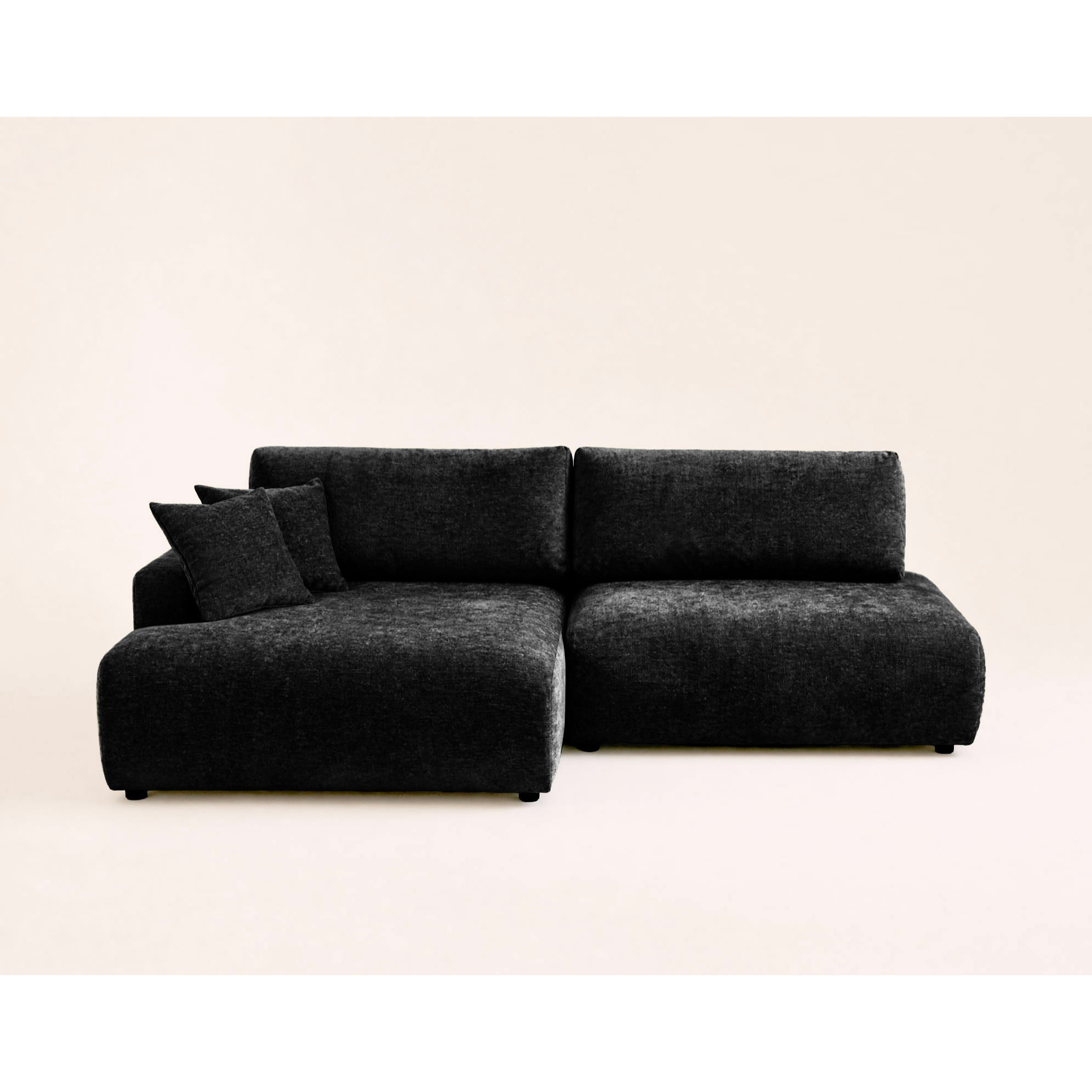 Pivoine - Canapé d'angle ouvert gauche 4 places convertible avec coffre en tissu texturé - Noir