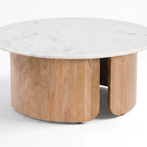 Table basse en marbre et bois de manguier - Léana
