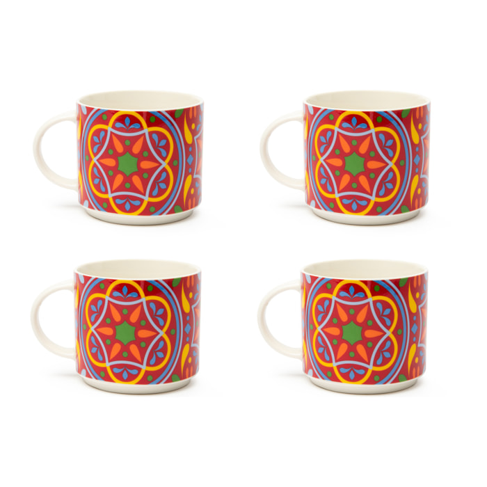 Set de 4 Tasses à Thé Excelsa – Puebla, New Bone China Multicolore