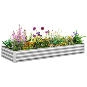 Jardinera Exterior Grande Rectangular de Acero Galvanizado, Huerto Urbano para Cultivar Plantas, Macetero Grande Exterior con Base Abierta, Resistente a la Intemperie, 241x90,5x30 cm, Plata