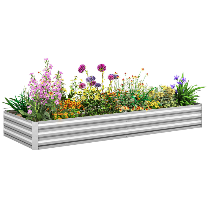 Jardinera Exterior Grande Rectangular de Acero Galvanizado, Huerto Urbano para Cultivar Plantas, Macetero Grande Exterior con Base Abierta, Resistente a la Intemperie, 241x90,5x30 cm, Plata