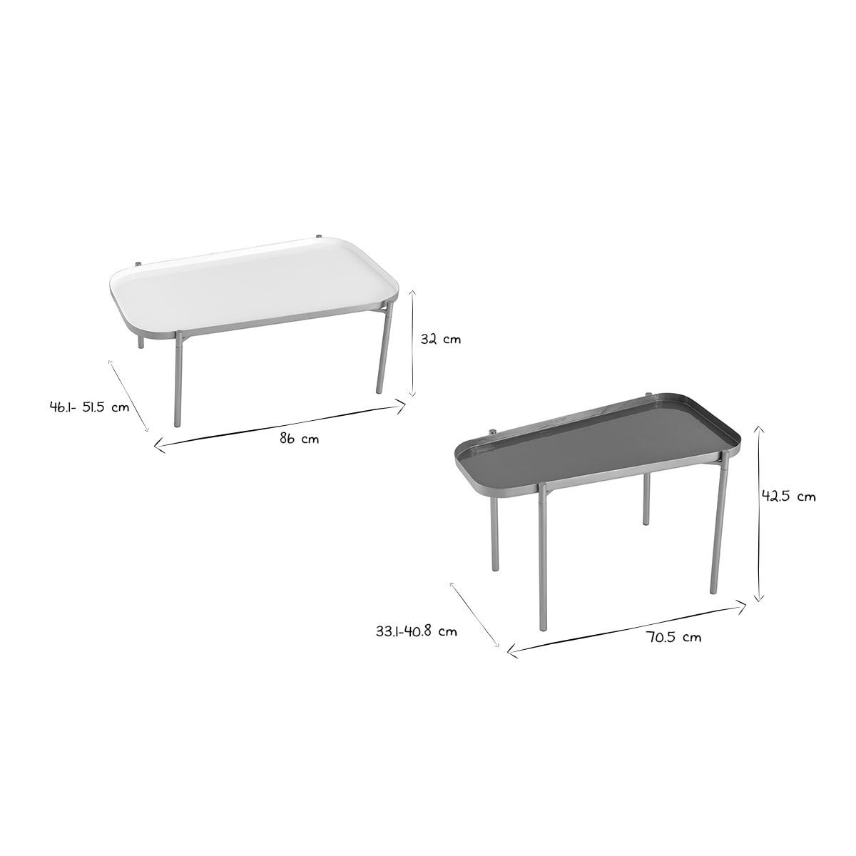 Tables basses gigognes design laquées blanc, gris et doré (lot de 2) ZURIA