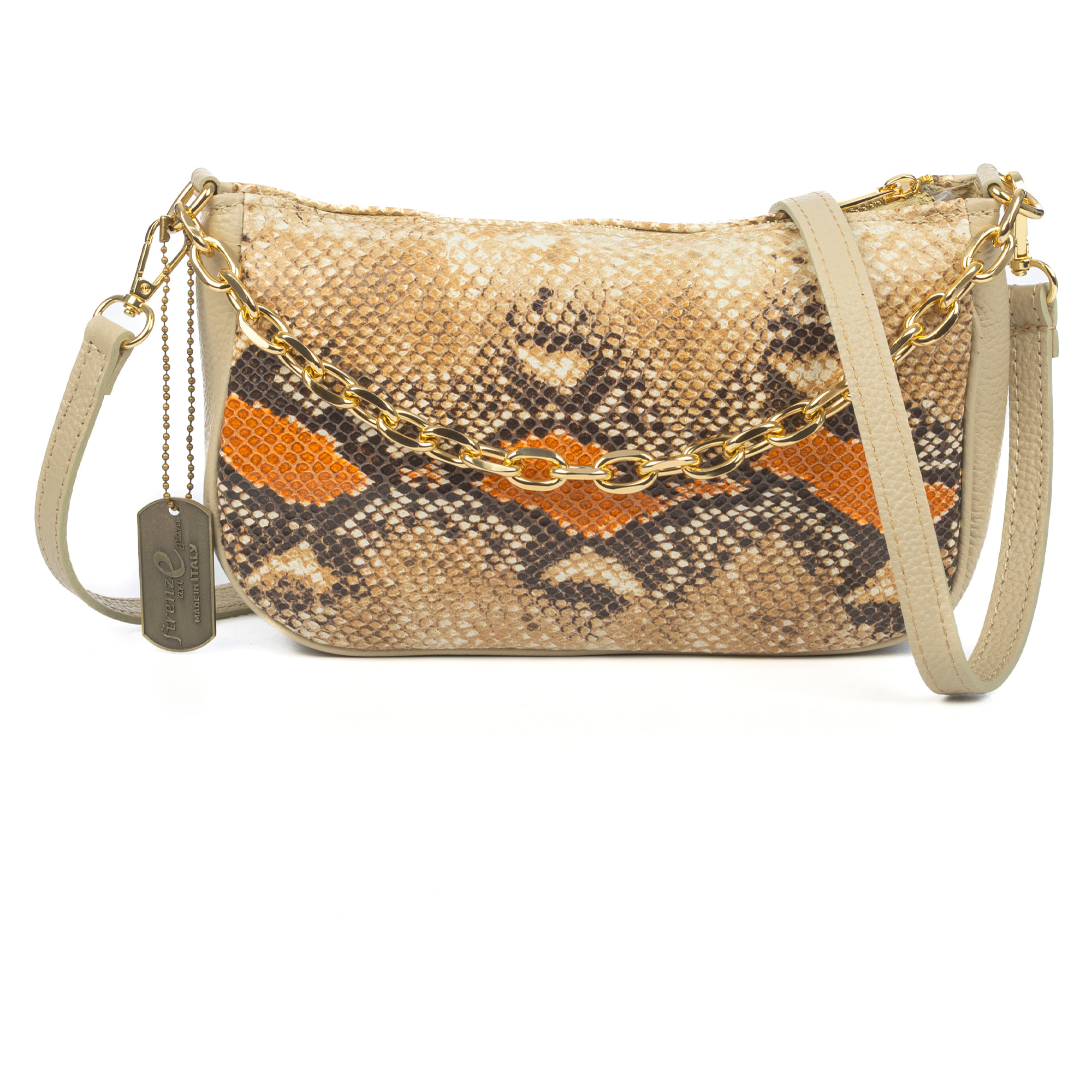 Avella bolso bandolera mujer, de piel auténtica Gamuza con estampado serpiente y piel auténtica Dollaro.