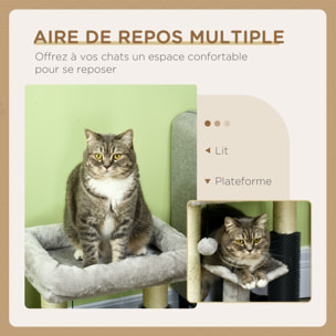 Arbre à chat griffoirs sisal naturel et massant plateforme panier jeu boule suspendue peluche gris