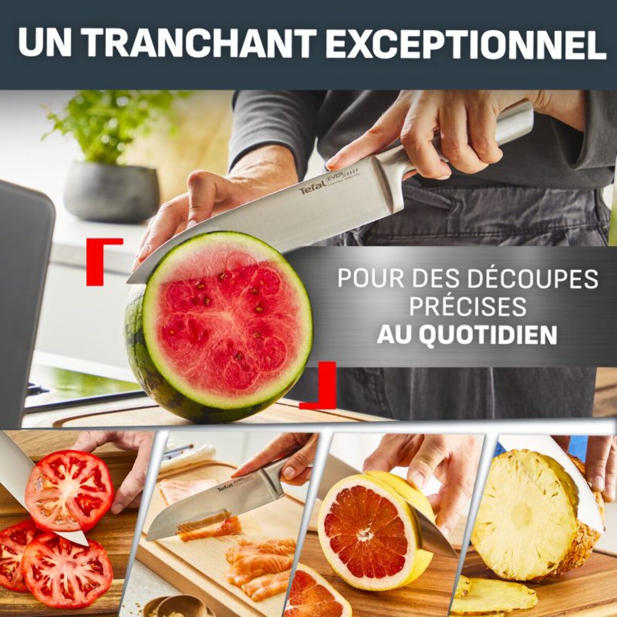 Bloc couteaux TEFAL Eversharp Pro inox 5pcs + ciseaux