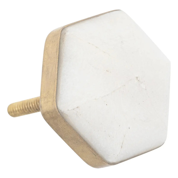 Boutons de meuble x2 en marbre & laiton D4,2cm blanc