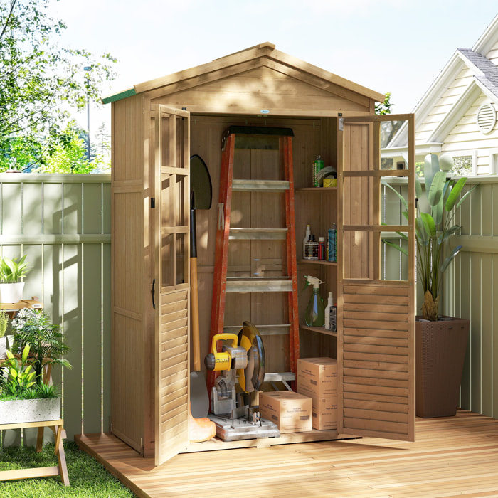 Armoire de jardin 0,6 m² bois acrylique 2 portes 3 étagères toit double pente bitumé