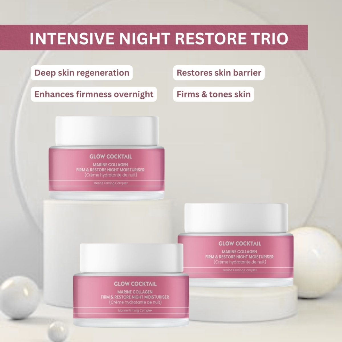 Trío de cremas de noche restauradoras de colágeno