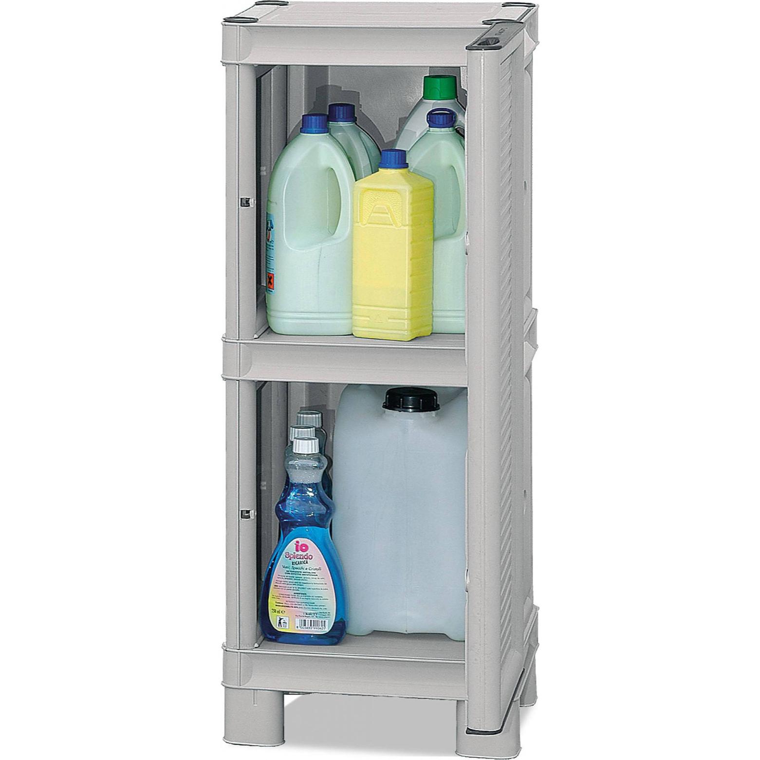 Mobiletto multiuso da esterno o interno, Armadio basso a 1 anta e 1 ripiano in polipropilene, 100% Made in Italy, cm 35x39h92, colore Grigio chiaro