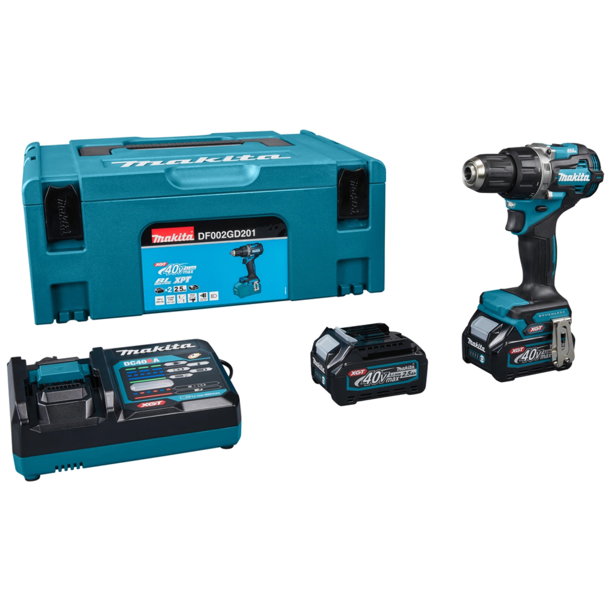 Taladro atornillador 54Nm 40V max MAKITA 2 baterías 2,5 Ah BL4025 + cargador DC40RA - DF002GD201