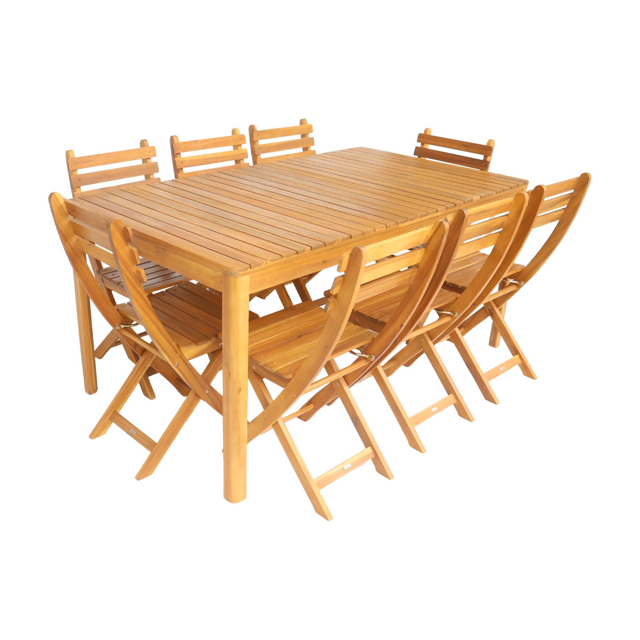 Table de jardin acacia avec coins arrondis + 8 assises CALENA + SENORA