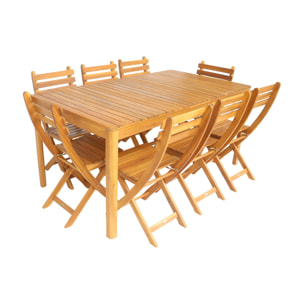 Table de jardin acacia avec coins arrondis + 8 assises CALENA + SENORA