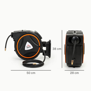 Carrete de Manguera de Aire Comprimido Automático de 20 m+2 m, Conector de 1/4'' BSP, Manguera Compresor Aire con Soporte para Pared Giratorio 180°, Negro