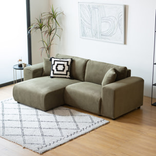 JAMBI Canapé d'angle réversible 3 places en velours côtelé vert