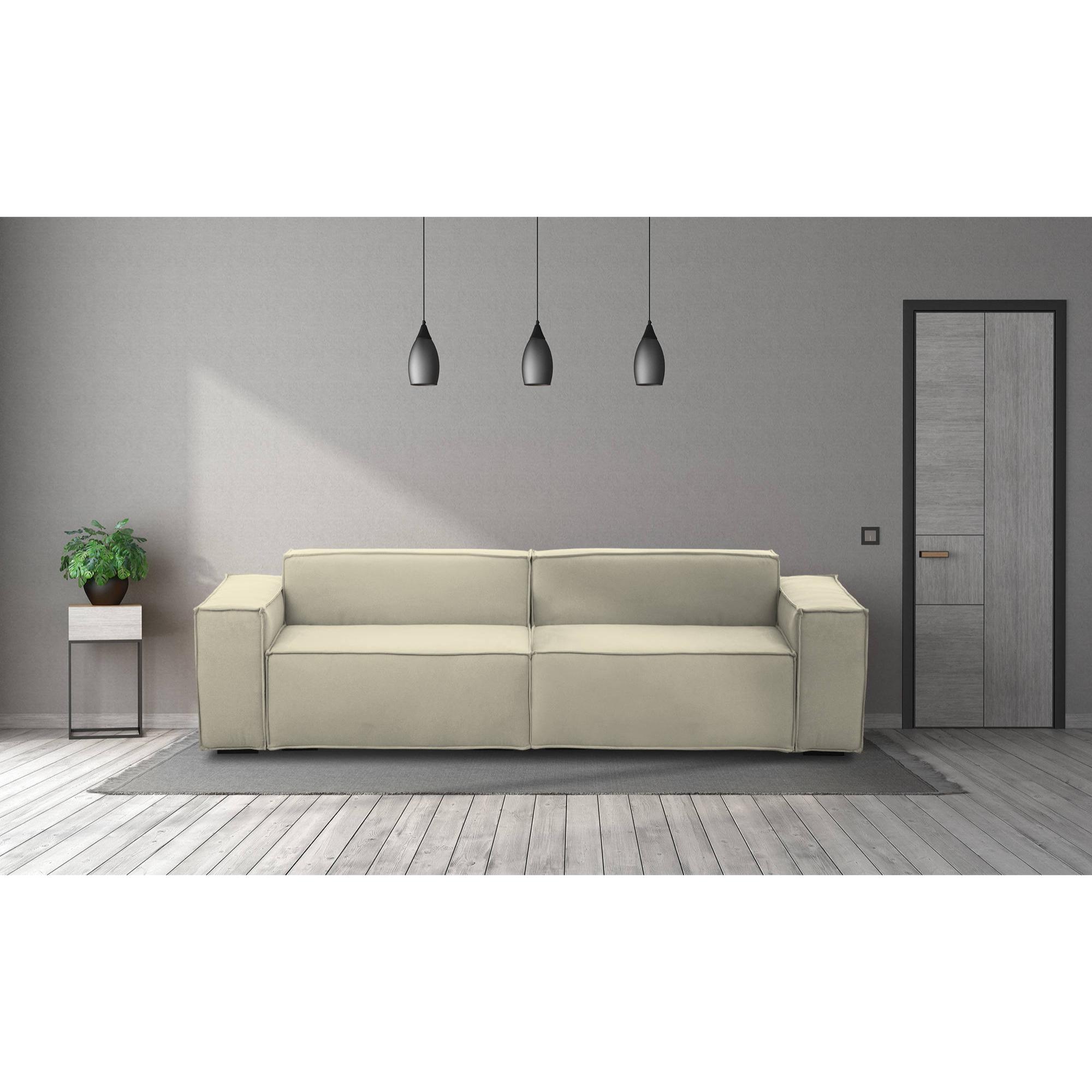 Divano fisso Simona, Divano componibile a 3 posti lineare, 100% Made in Italy, Sofà moderno da soggiorno in tessuto, Cm 260x95h70, Beige