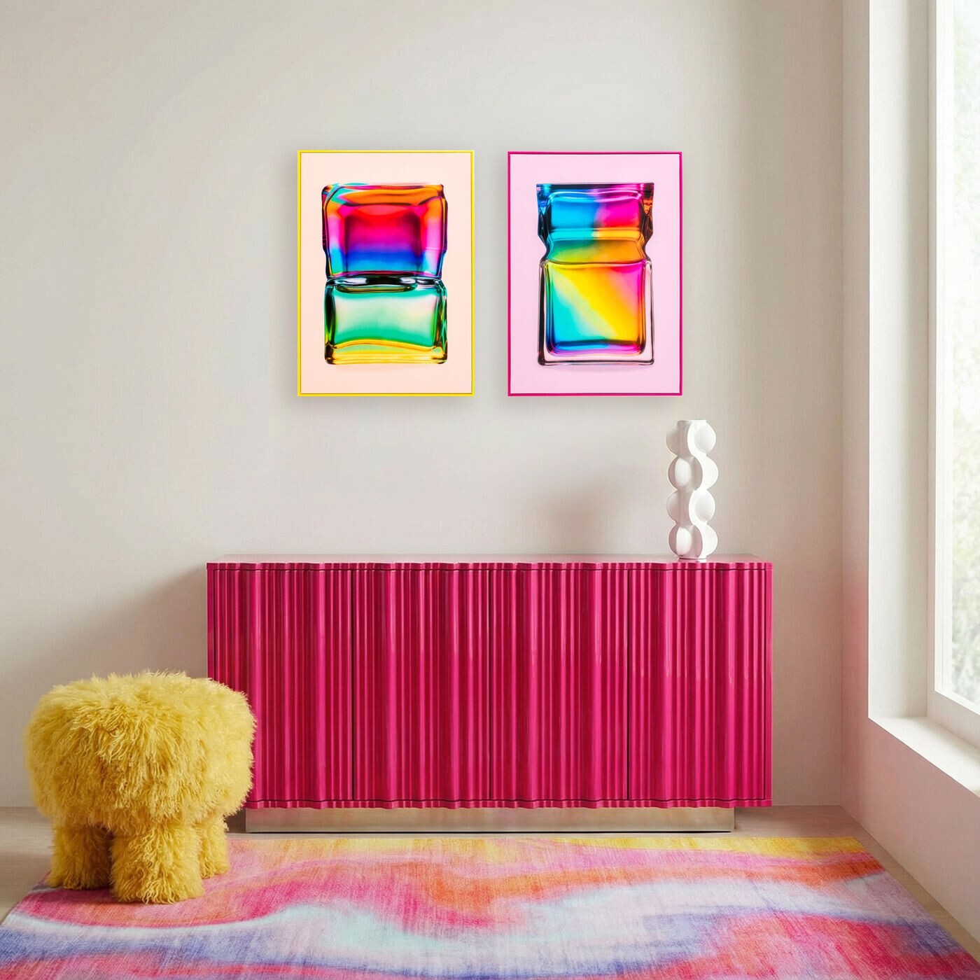 Tableau flacon arc-en-ciel 50x70cm jaune Kare Design