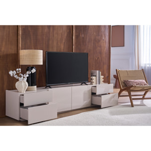 Meuble TV design beige laqué brillant avec rangements L200 cm ISAURE