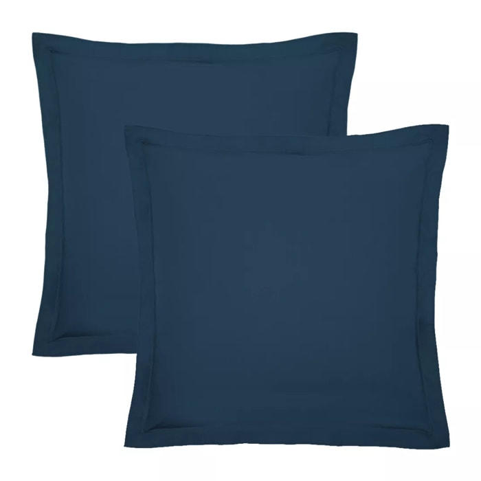 Lot de 2 taies percale de coton uni bleu Olana ocean