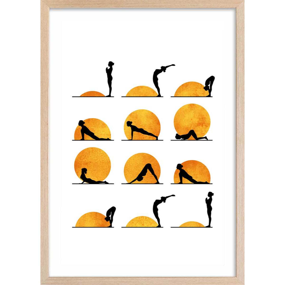 Affiche graphique Yoga sun Affiche + cadre en bois - Chêne