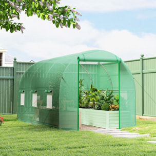 Serre de jardin tunnel surface sol 8 m² 4 x 2 x 2 m châssis tubulaire renforcé 18 mm 6 fenêtres vert
