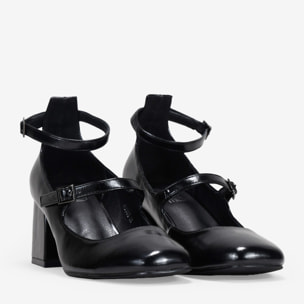 Zapatos Mary Jane negros con doble tira y tacón