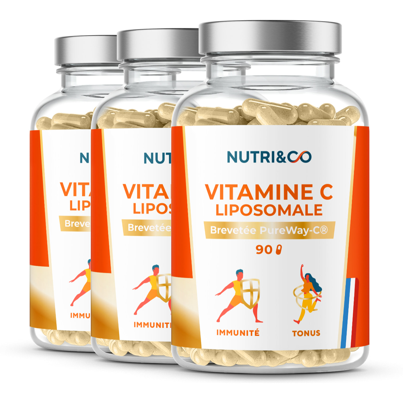 Vitamine C Liposomale - PureWay-C® hautement biodisponible - Immunité et Tonus - 90 gélules vegan - Lot de 3