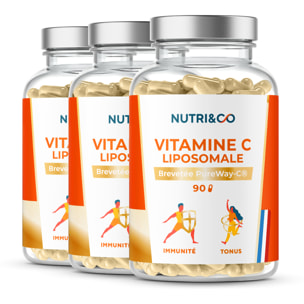 Vitamine C Liposomale - PureWay-C® hautement biodisponible - Immunité et Tonus - 90 gélules vegan - Lot de 3