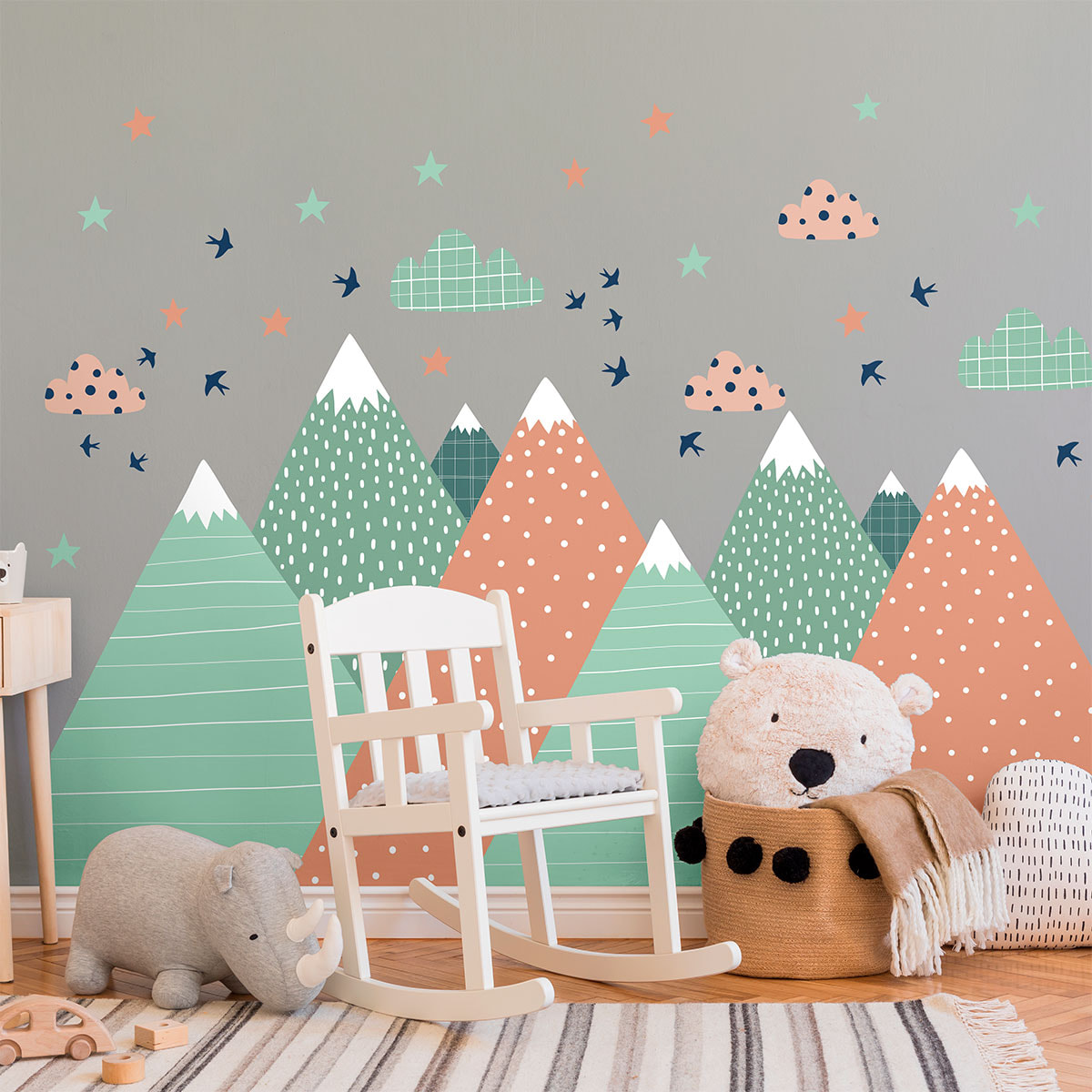 Stickers muraux enfants - Décoration chambre bébé - Autocollant Sticker mural géant enfant montagnes scandinaves RODIKA