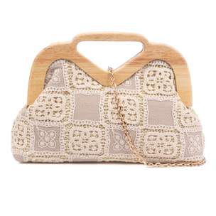Bisenzio Bolso de mano Mujer. Fabricado en madera natural, algodón y paja trenzada.