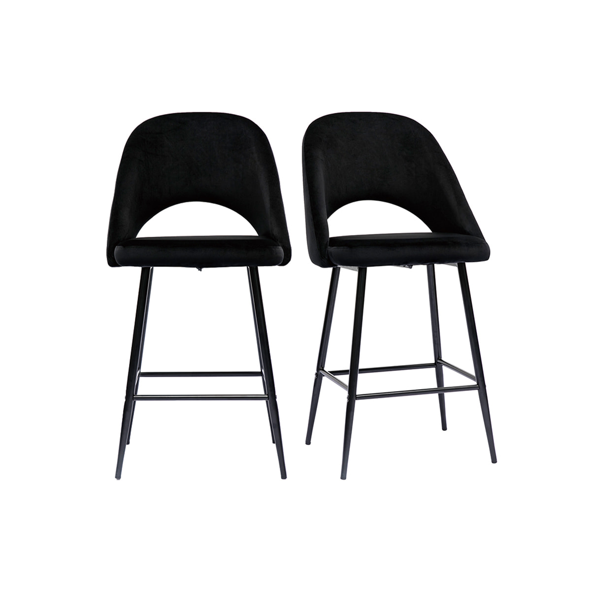 Tabourets de bar en velours noir et métal H65 cm (lot de 2) COSETTE