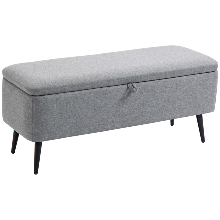 HOMCOM Banco de Almacenamiento Taburete de Almacenaje Tapizado en Lino con Tapa Abatible y Patas de Acero para Dormitorio Salón Entrada Carga 150 kg 102x40x39,5 cm Gris