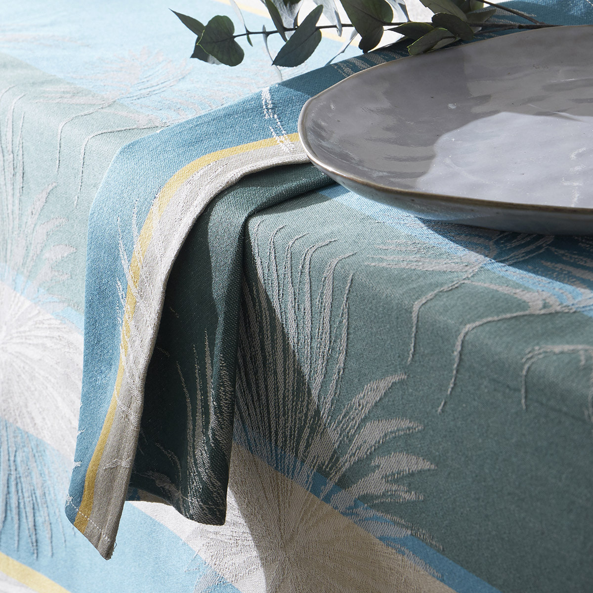 Lot de 3 serviettes tropicales à jacquard enduit - Bleu azur