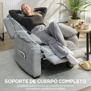 Sillón Relax Reclinable Eléctrico con Motor Silencioso, Sillón Reclinable de Terciopelo con Mando con 2 Posiciones de Memoria, Reposapiés, Reposacabezas, Puerto USB, Bolsillos, Gris Claro