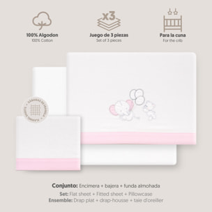 Triptico Cuna Franela Oso Elefante Globos Bco/Rosa