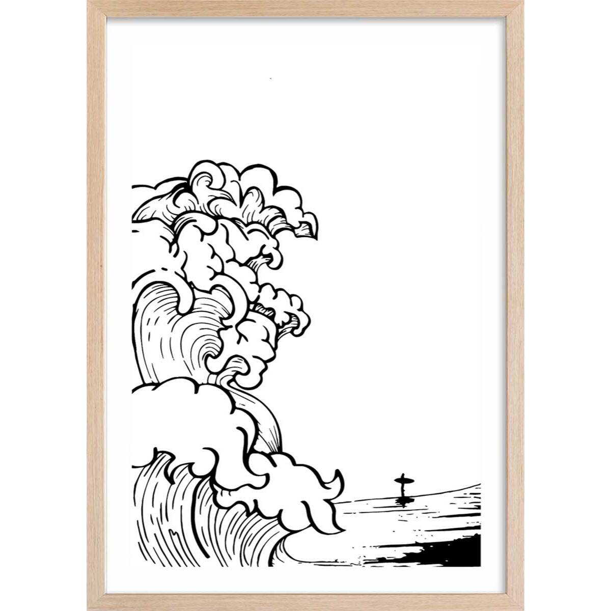 Poster shore break Affiche + cadre en bois - Chêne